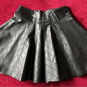 Milly/ Bergdorf Goodman Black Quilted Leather Skater Skirt